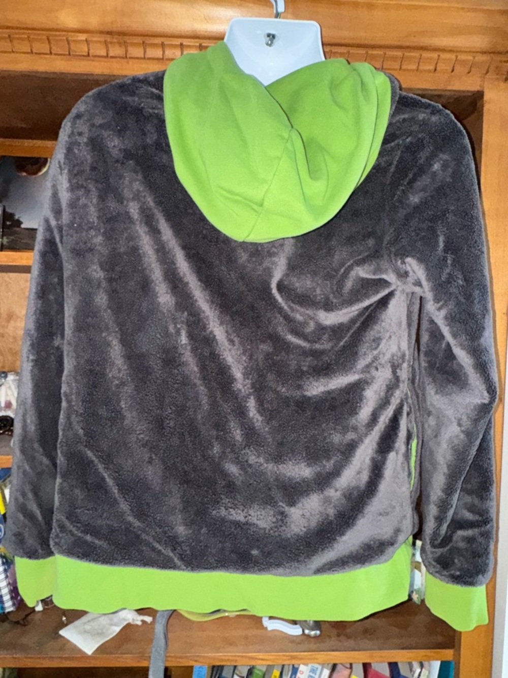 The North Face reversible green and gray  Plush Hoodie Jacket - Picture 5 of 7